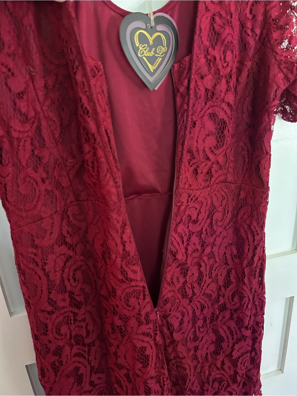 NEW with tag Club L London Lace Maxi Dress in Burgundy size 18 - Picture 7 of 9